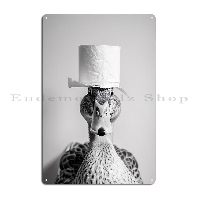 Giraffe Otter In Bathroom with Toilet Paper On Head Metal Signs Wall Mural Club Wall Custom Print Decoration Tin Sign Poster