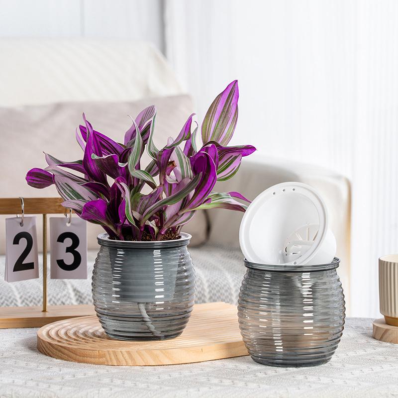 Self-Watering Planter Pot with Transparent Spiral Design for Orchids & Pothos Lazy Desktop Hydroponic Flowerpot