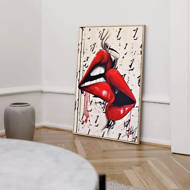 Red Lip Poster Canvas Printing Kiss Love Poster and Printing Modern Wall Art Hanging Picture Home Decoration