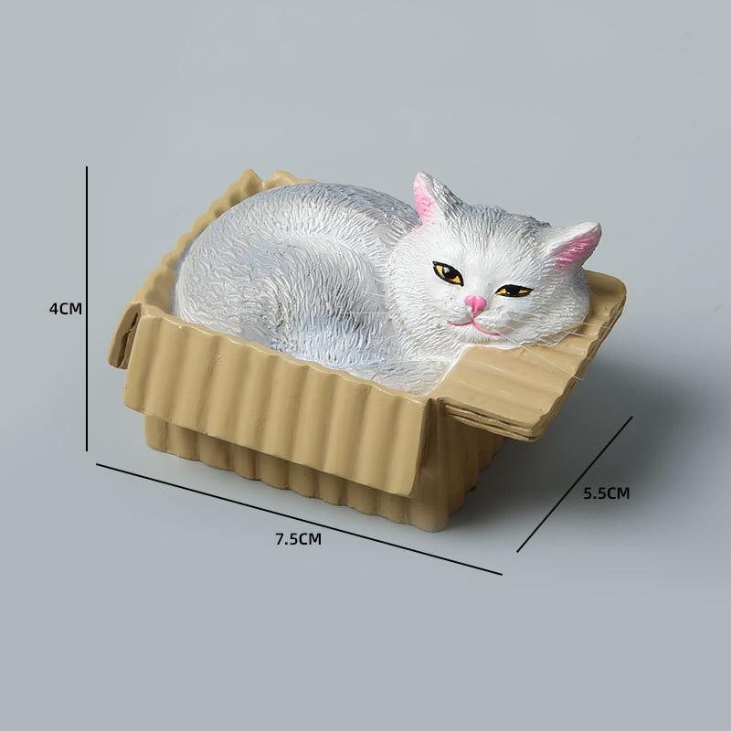 Resin Napping Cat In Box Figurine Cute Kawaii Desktop Ornament for Car Dashboard Bedroom Living Room Decor