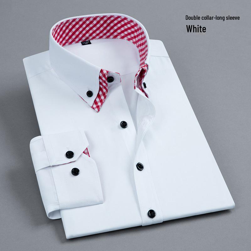 Men's Iron-Free Wrinkle-Resistant Color Block Long Sleeve Business Casual Shirt