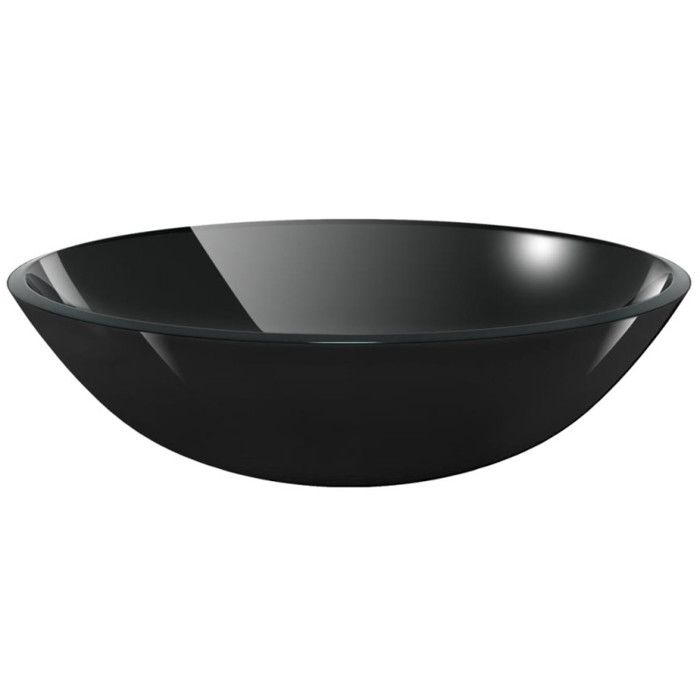 VidaXL Lavabo Verre Trempé Noir Lavabo Vasque Evier à Poser Salle de Bain 142231