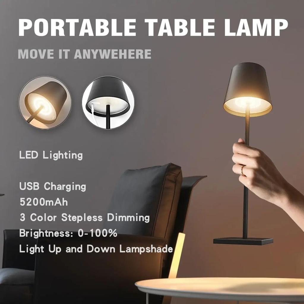 LED Table Lamp Portable Touch Desk Lamp Rechargeable Vintage Lamp for Restaurant Bedroom BarsCamping Coffee Shop Night Light