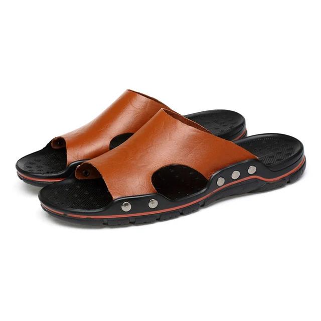 Men Summer Slippers Breathable Luxury Sandals Shoes Beach Classics Leather Mens Slippers Outdoor Flip Flop Indoor Slides Man