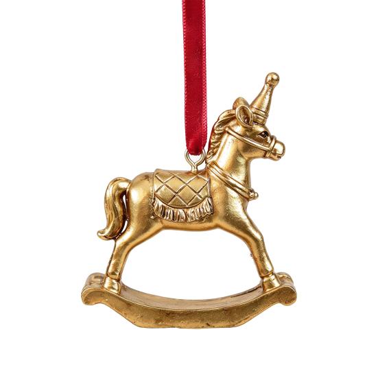Resin Holiday Decoration Retro Golden Christmas Tree Ornament, Bell Wreath Horse Stocking Window Classic Ornaments Locomotive Pinecone Hanging Decor,