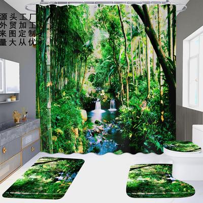 4Pcs Landscape  Series Shower Curtain Sets for Bathroom Non-Slip Bathroom Rugs Lid Toilet Cover Bath Mat