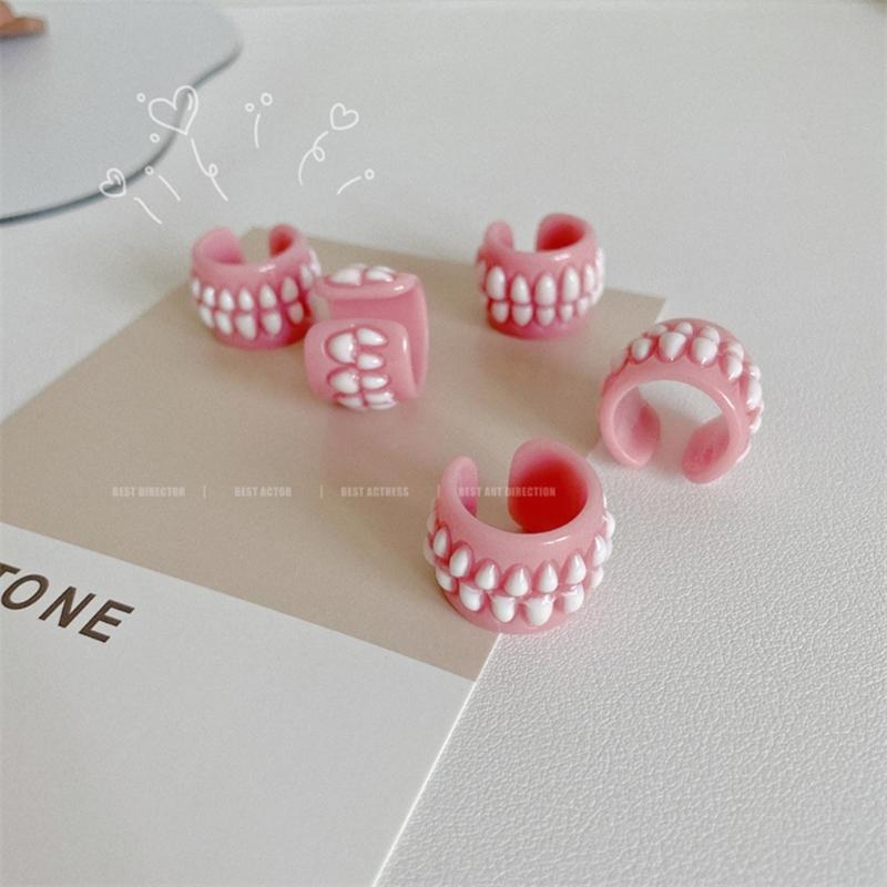 Creative Design Teeth Brackets Lovely Resin Rings for Women Men Open Lover Rings Fashion Ring Jewelry Accessories Gift