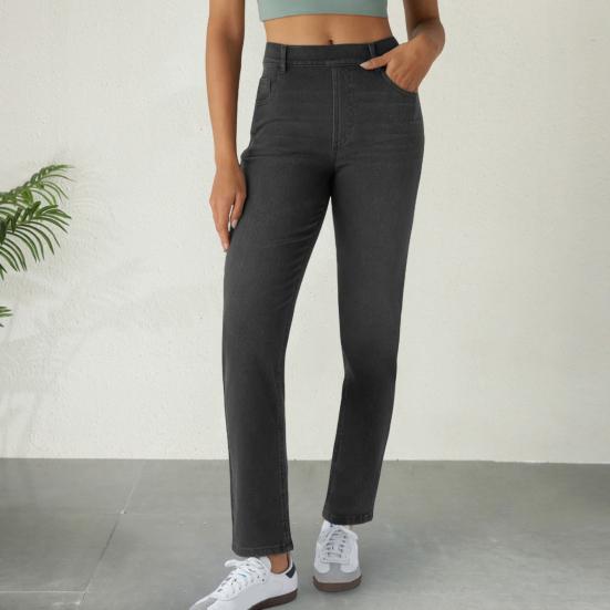 Women's Straight Leg Jeans Pull-On High Waisted Cropped Denim Pants Stretchy Ankle Jeans for Daily Wear Outings