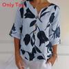 Maglia a maniche corte con scollo a V in cotone e lino con stampa digitale per abbigliamento casual estivo da donna
