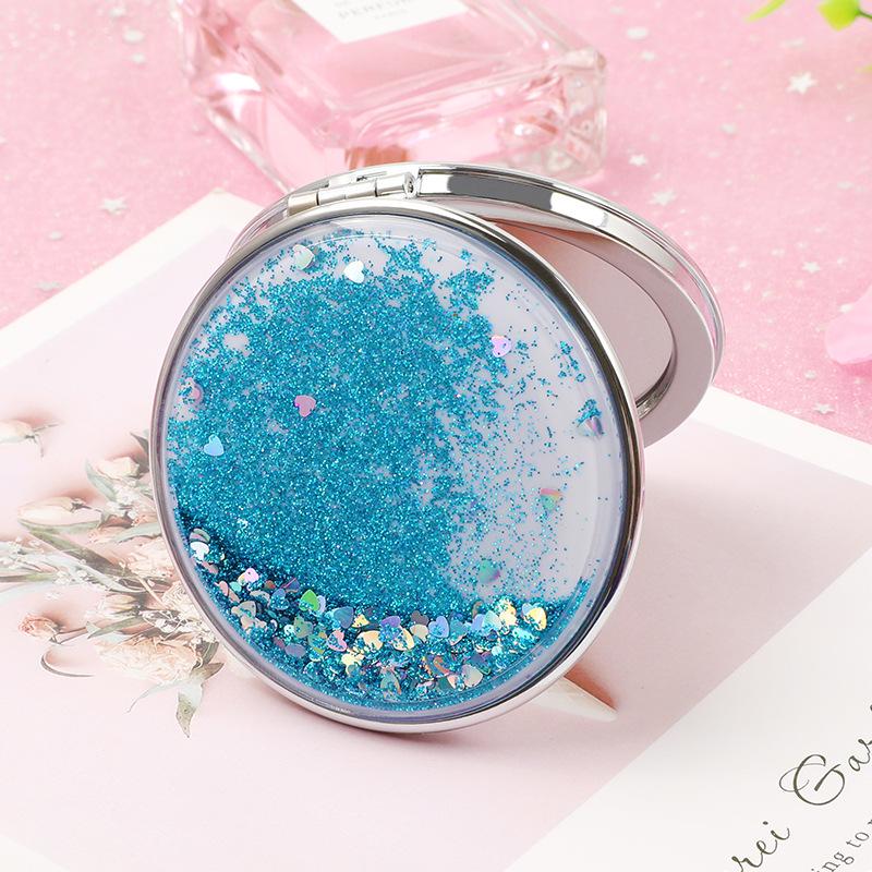 Quicksand Heart Pocket Makeup Mirror - Portable Folding Round Mirror, Small Gift for National Day