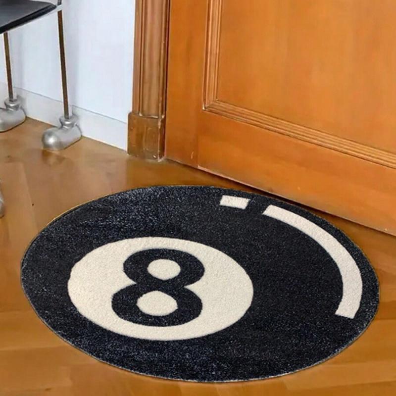VIKAMA Schwarzer Billard 8-Ball Plüschteppich Weiche und Bequeme Runde Bodenmatte für Schlafzimmer Wohnzimmer Heimdeko Teppich