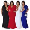 Plus Size Fringe V Neck Maxi Dress Long Sleeve Mermaid Gown Curvy Bodycon Fishtail Long Dress Sexy Tassel Shoulder Evening Party Formal Wedding Gown