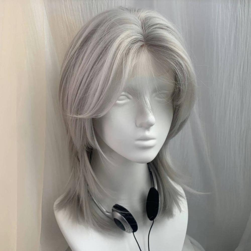 Short Straight Mullet Head Wigs with Bangs Wolf Tail Anime Men Wigs Halloween