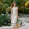 Xiangying French Style White Waist-Cinching Maxi Dress
