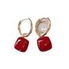 Elegant Red Drip Glaze Square Earrings - Versatile, High-End, and Lightweight Luxury