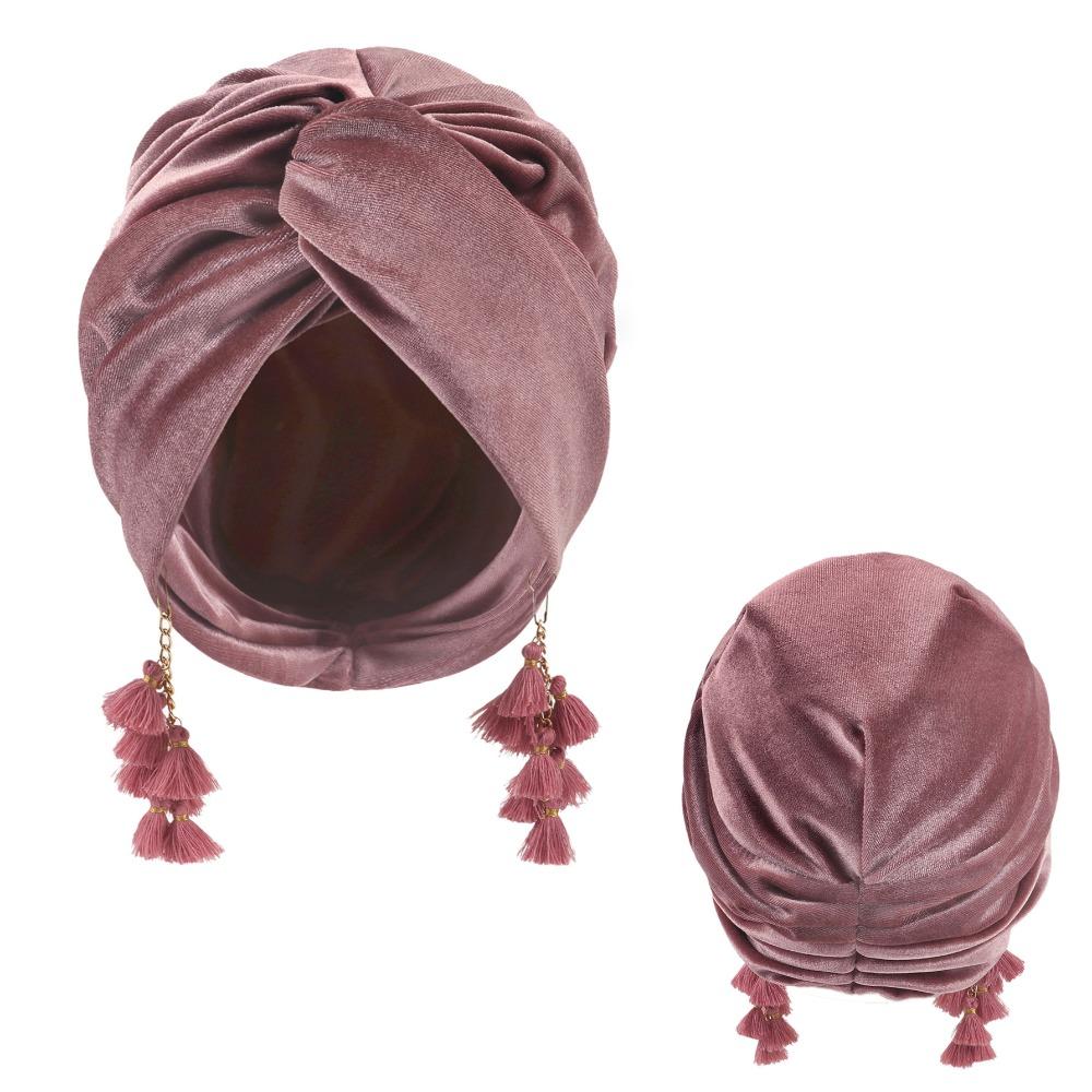 

Breathable Headwear Cap with Tassels Beanie Bonnet Casual Hijab Women світло-рожевий колір