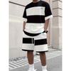 Fashionable Men's Summer Striped Print Micro Elastic Breathable Round Neck T-shirt Shorts Set Outdoor Casual Two-piece Set