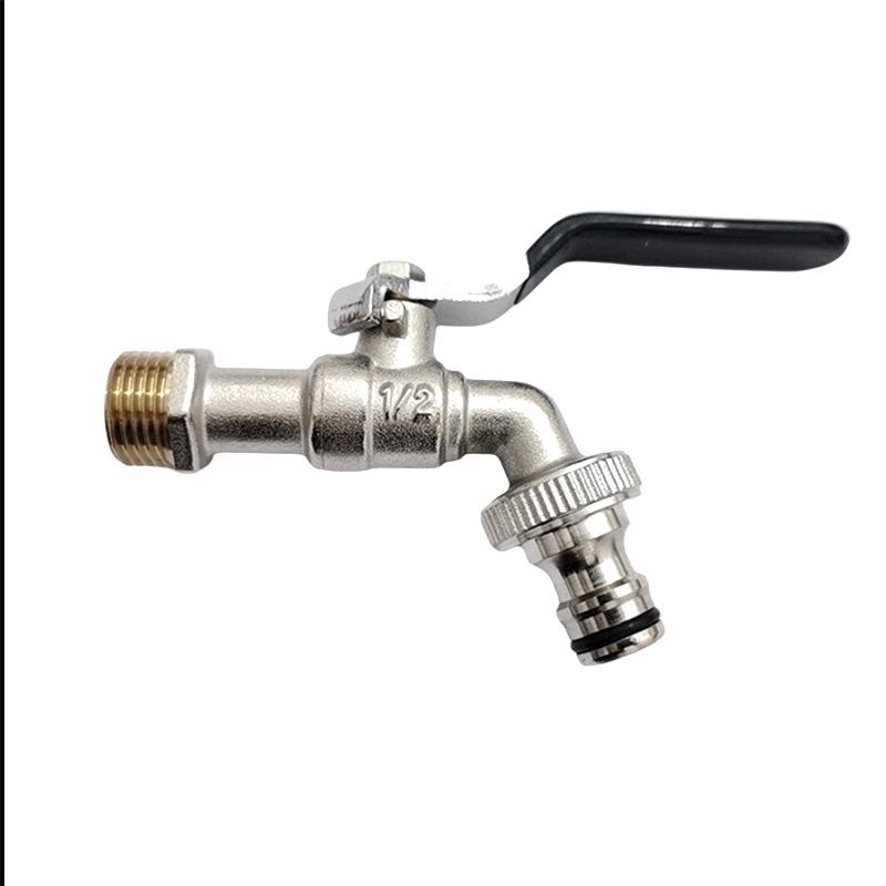 1/2'' 20mm Garden Lever Tap Outdoor Water Faucet Long Handle 1-Way Ball Valve Shut Off with Connecter for IBC Tank