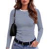 Dames Slim Fit Lange Mouwen Gestreept Nek T-shirt