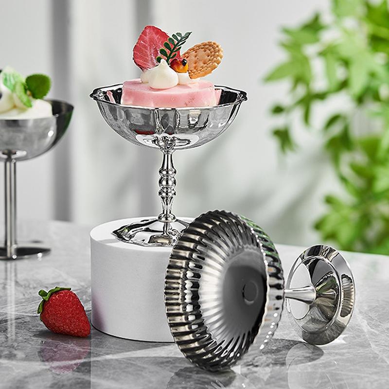 Stainless Steel Ice Cream Cup, Pudding Dessert Bowl, High Base Dessert Cup, Fruit Salad Serving Dish, Cake Plate Snack Dish