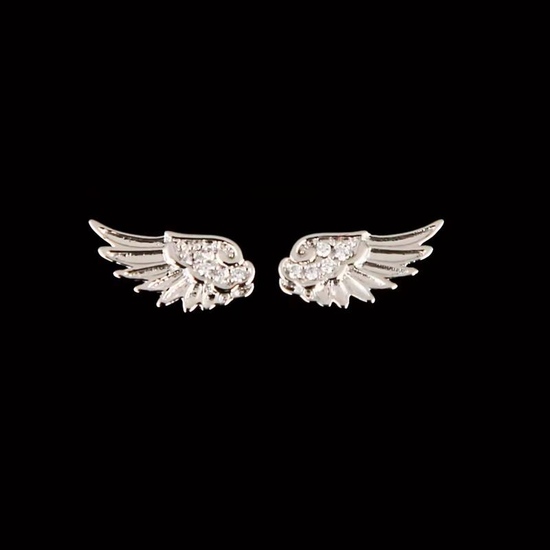 4pcs Shiny Zircon Wing Stud Earrings for Women Luxury Crystal Creative Angel Wings Cross Silver Color Ear Studs Jewelry Gifts