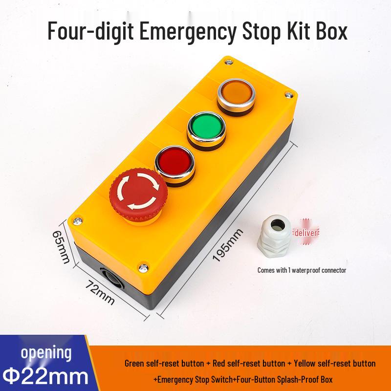 22mm Waterproof 220V Button Switch Combo: Start/Stop/Emergency Stop/Power Indicator Light
