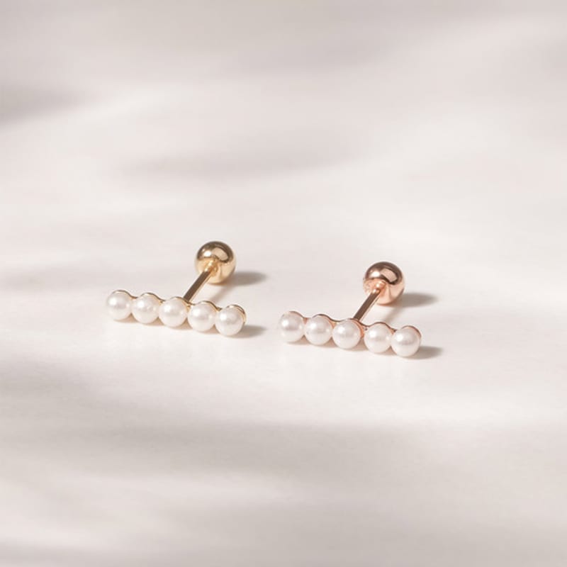 JEWNEL 14K Rosegold 5-tier Pearl Piercing Earrings