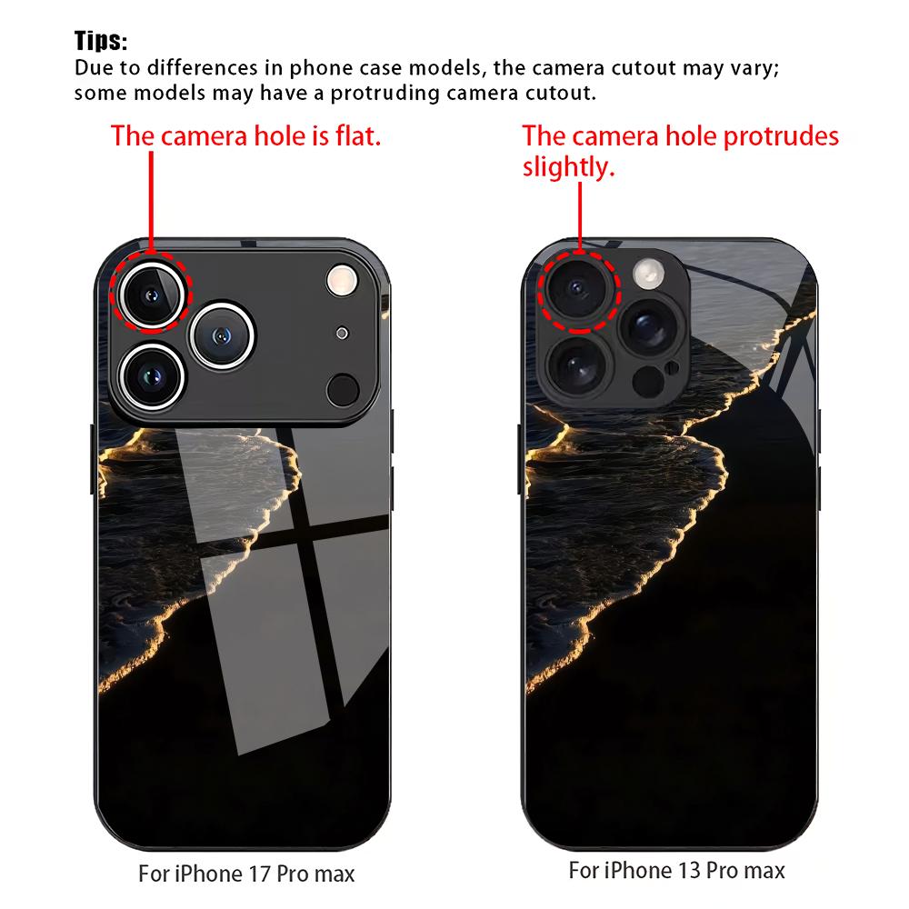 Black Gold Wave Shadow Glass Phone Case Suitable for iPhone 17 16 15 14 13 12 11Pro/Max/Plus Anti Drop and Anti Shock Back Cover