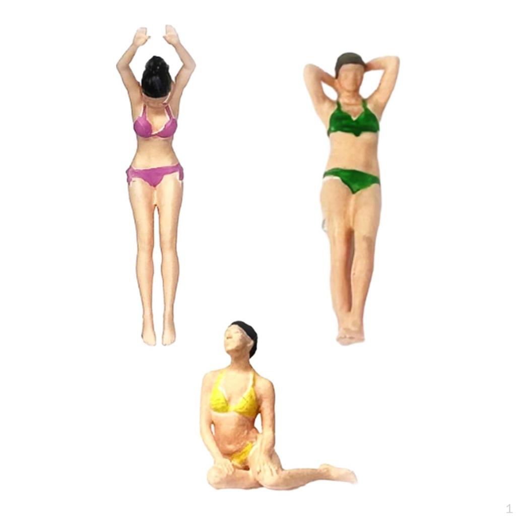 1/64 Girl Figures Beach Swimsuit Woman Character Handpainted Resin Miniature Scenes for Collections