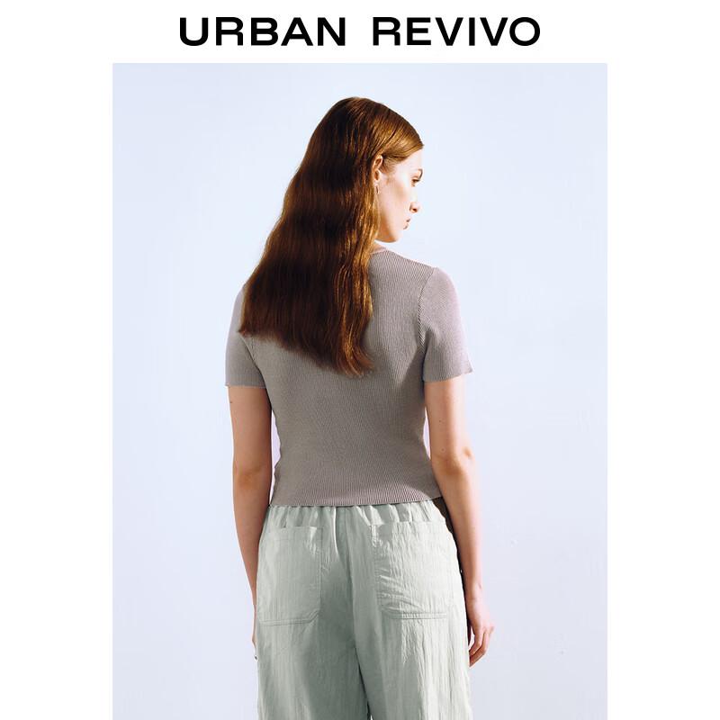 UR 2024 Autumn Women's Embroidered Slim-Fit Short-Sleeve Knit Top