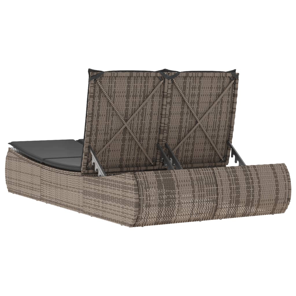 Double Sun Lounger with Cushions Gray Poly Rattan