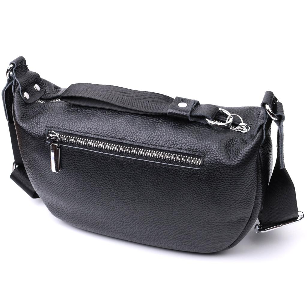 Damen Leder Umhängetasche mit ungewöhnlichem Reißverschlussanhänger Vintage 22615 Schwarz