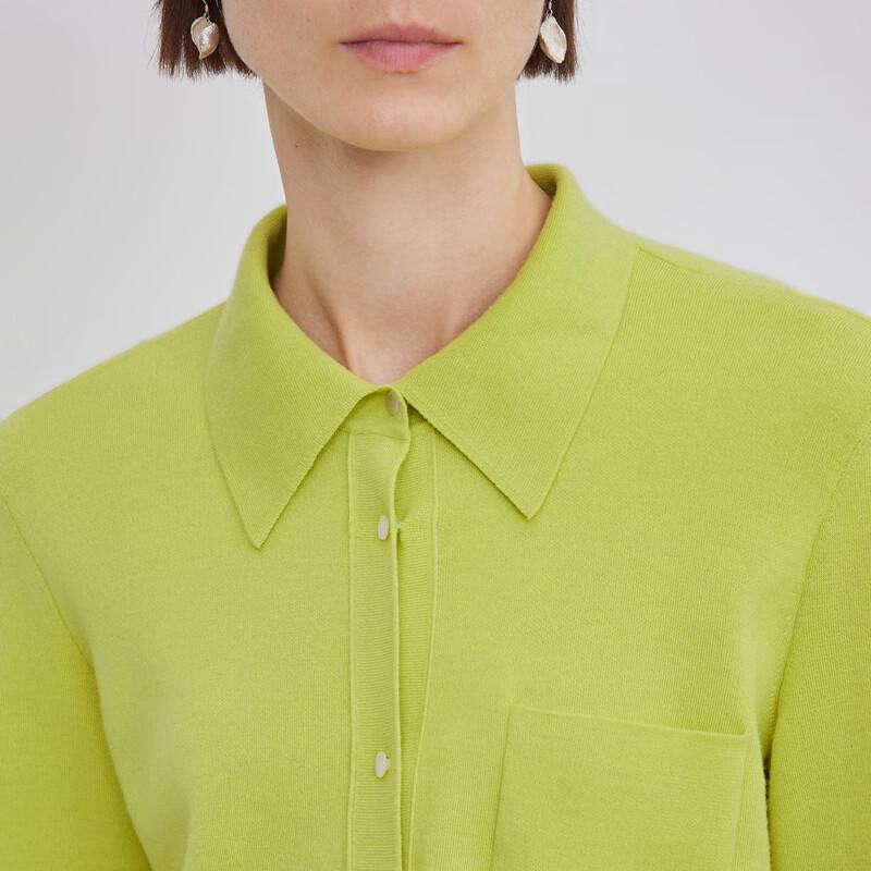 LESS Women's Polo Collar Merino Wool Knit Cardigan