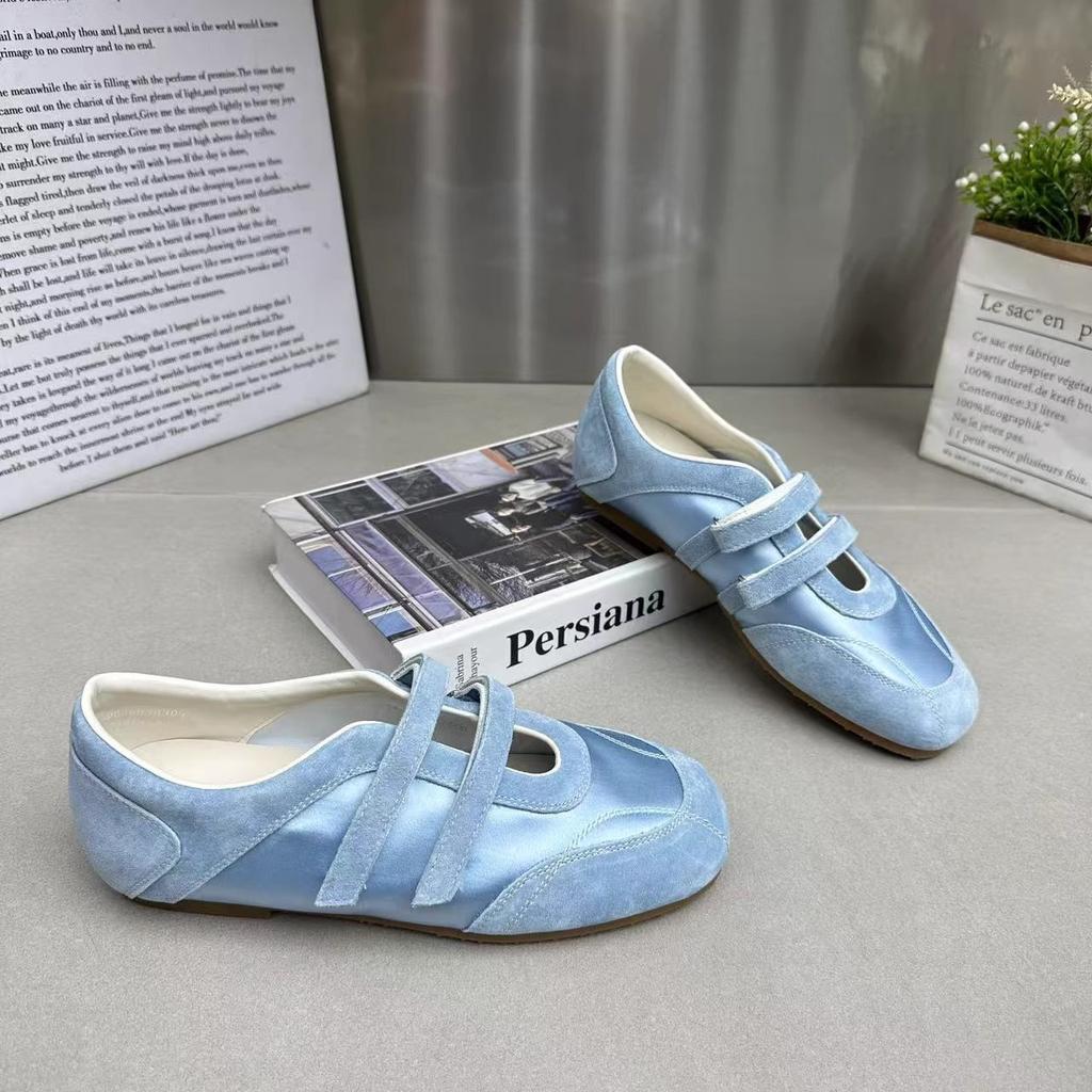 Women's Ballet Flat Shoes 2026 Summer Autumn Dress Silk Elegant Retro Square Toe Cow Suede Mary Jane Shoes Outdoor Casual Shoes