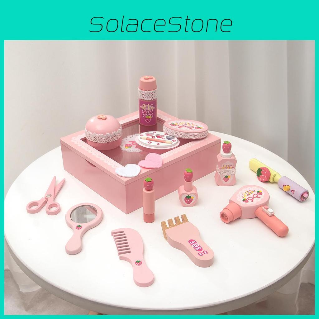 Play Wooden Makeup Box Pink Design Children Educational Development Toys Gift