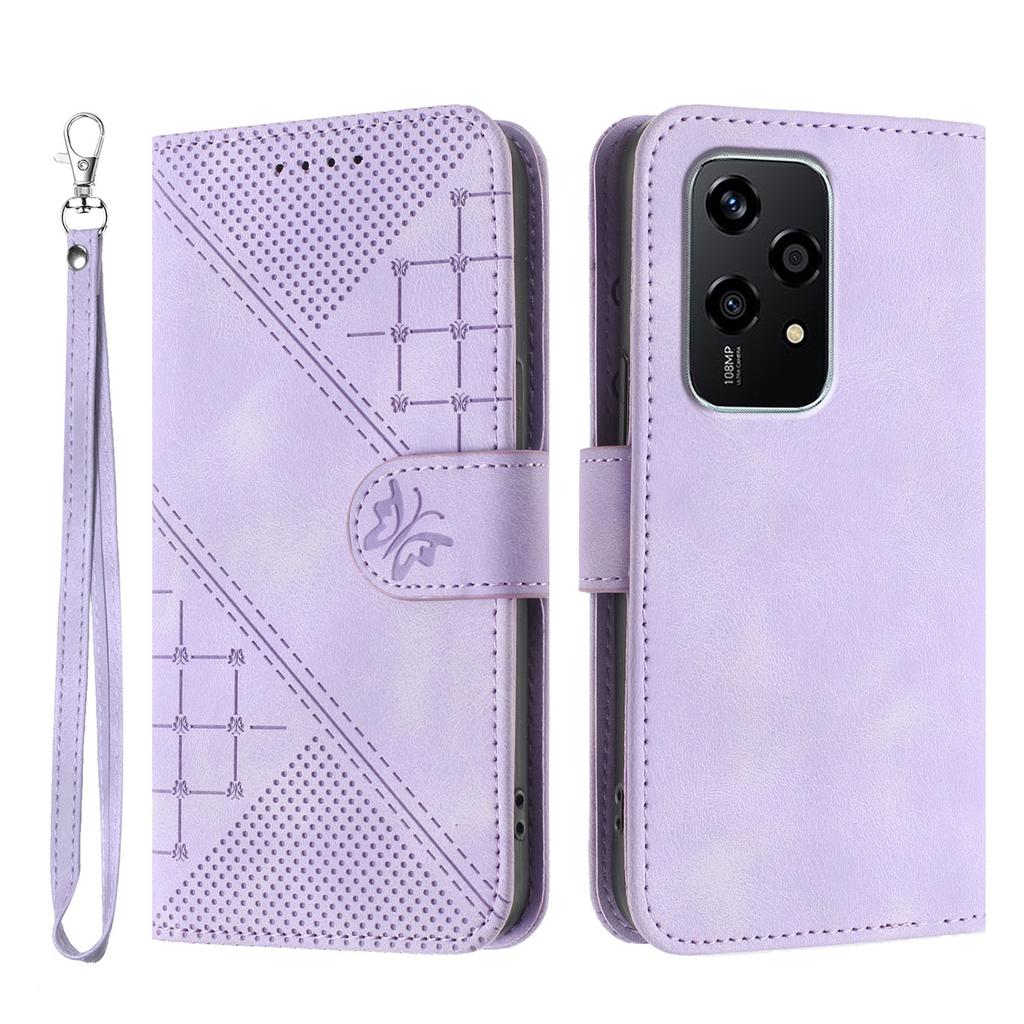 For Honor 200 Lite Leather Wallet Case Butterfly Flower Imprinted Phone Cover with Strap