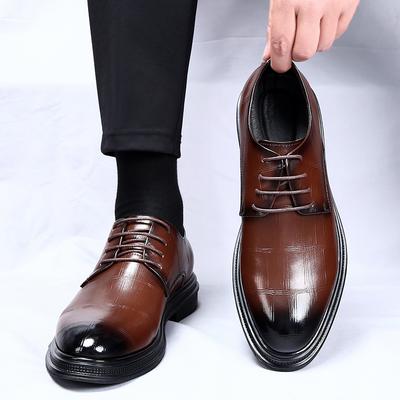 Klassischer Herren-Lederschuh mit spitzer Spitze, formelle Lederschuhe mit hochwertiger, modischer und bequemer Schnürung im Derby-Stil