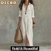 Fashion Autumn Winter V-Neck Long Sleeve Solid Color Print Casual Dresses