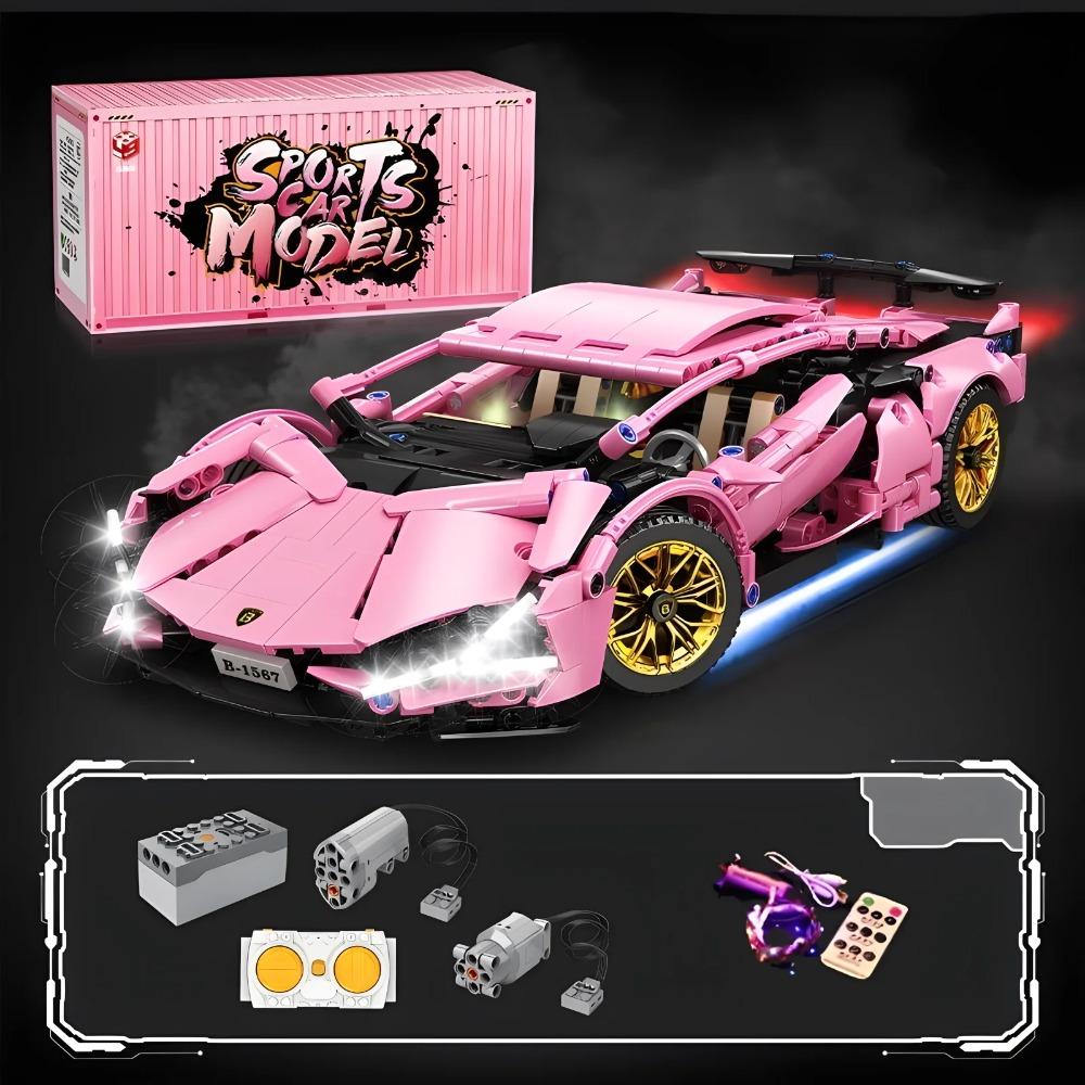 1:14 Auto Sportiva Rosa Giocattolo Radiocomandato Giocattolo da Costruzione Regalo di Compleanno Modello Auto Sportiva MOC (1314+ particelle)