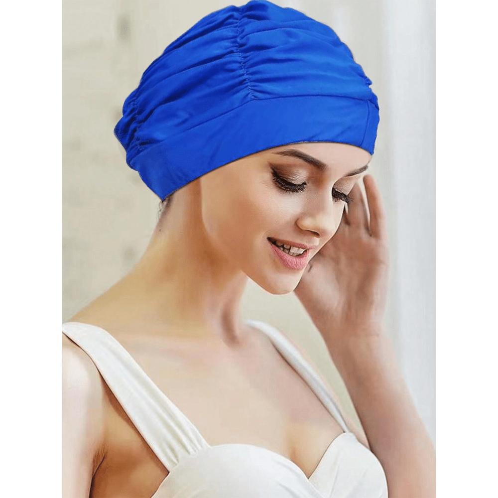 Unisex Pleated Fabric Swimming Cap With Added Head Circumference For Long Hair And Ear Protection, Beach Essentials, Beach Accessories, Pool Float