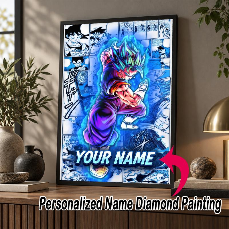 Personalized Gogeta Diamond Art Custom Name 5D Diamond Painting Full Drill DIY Craft