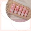 Nude Pink French Coffin Press On Nails, 3D Pink Flower Gold Bead Fake Nail Kit, ABS False Nails with Jelly Glue & Nail File, 12 Sizes