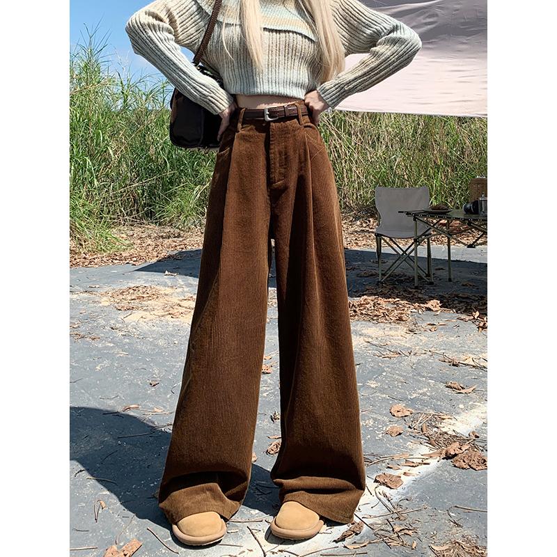 Pantaloni a zampa larga in velluto a coste da donna Autunno Inverno Nuova Moda Eleganti Taglie Forti Larghi Casual Semplici Lunghi Pantaloni Dritti Abbigliamento