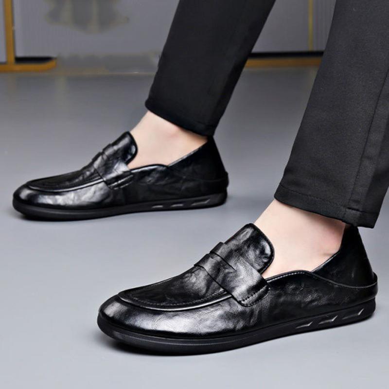 Men Loafers Casual Shoes Genuine Leather Men's Walking Shoes New Handmade Moccasins Shoes Soft Soled Slip-on Leather Dress Shoes