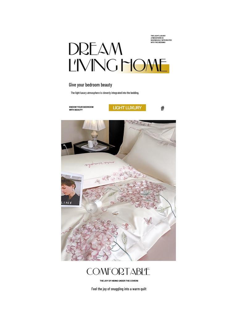 Light Luxury Skin-Friendly Embroidered Duvet Cover Set, Super Soft & Breathable, Available In Single/Double & Student Three-Piece Styles.