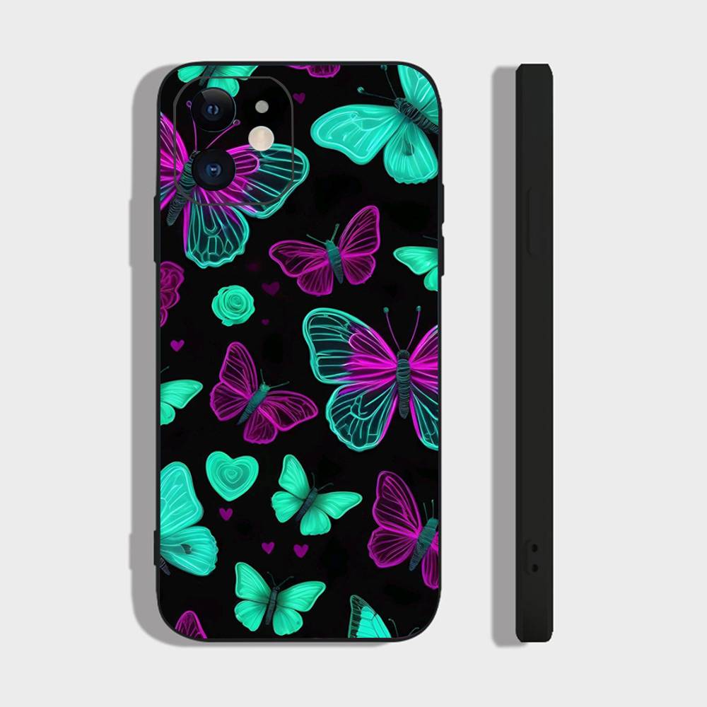 

Magical Colorful Butterfly Phone Case For IPhone 17 Air 16 15 14 13 Pro Max 11 12 Black Silicone Cover IPHONE 15PRO