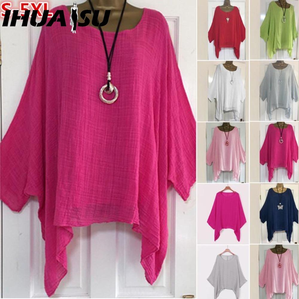 IHUASU Women's Fashion Casual Solid Color Print O Neck Blouses & Shirts