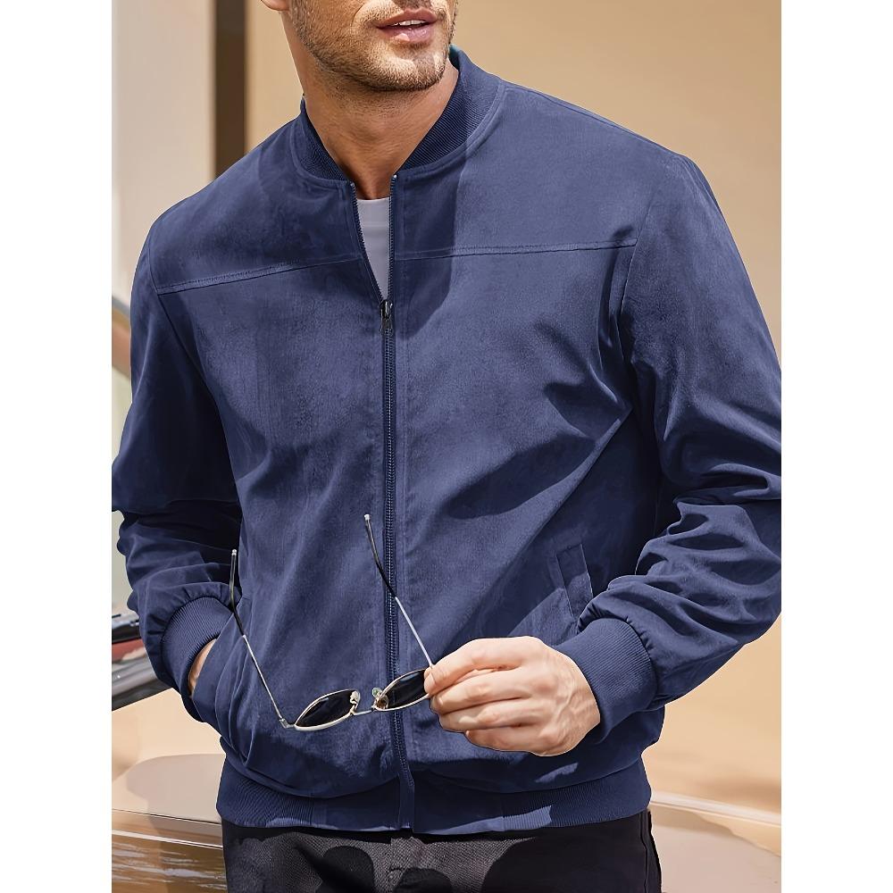 Men's Casual Retro-Inspired Lightweight Zip-Up Jacket Solid Color Baseball Collar