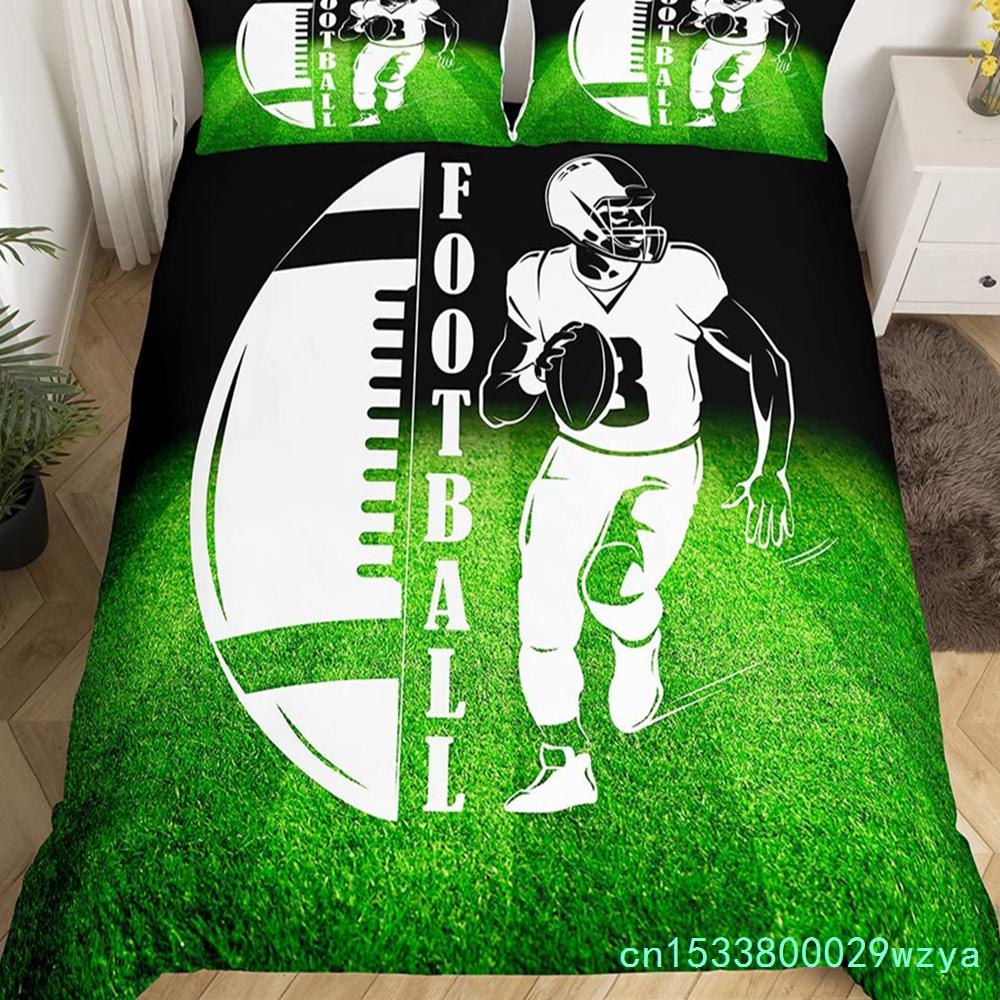 Boys Rugby Sports Duvet Cover Queen Football Bedding Set Ball Sport Comforter Cover Black Tie Dye Quilt Cover With 2 Pillowcases