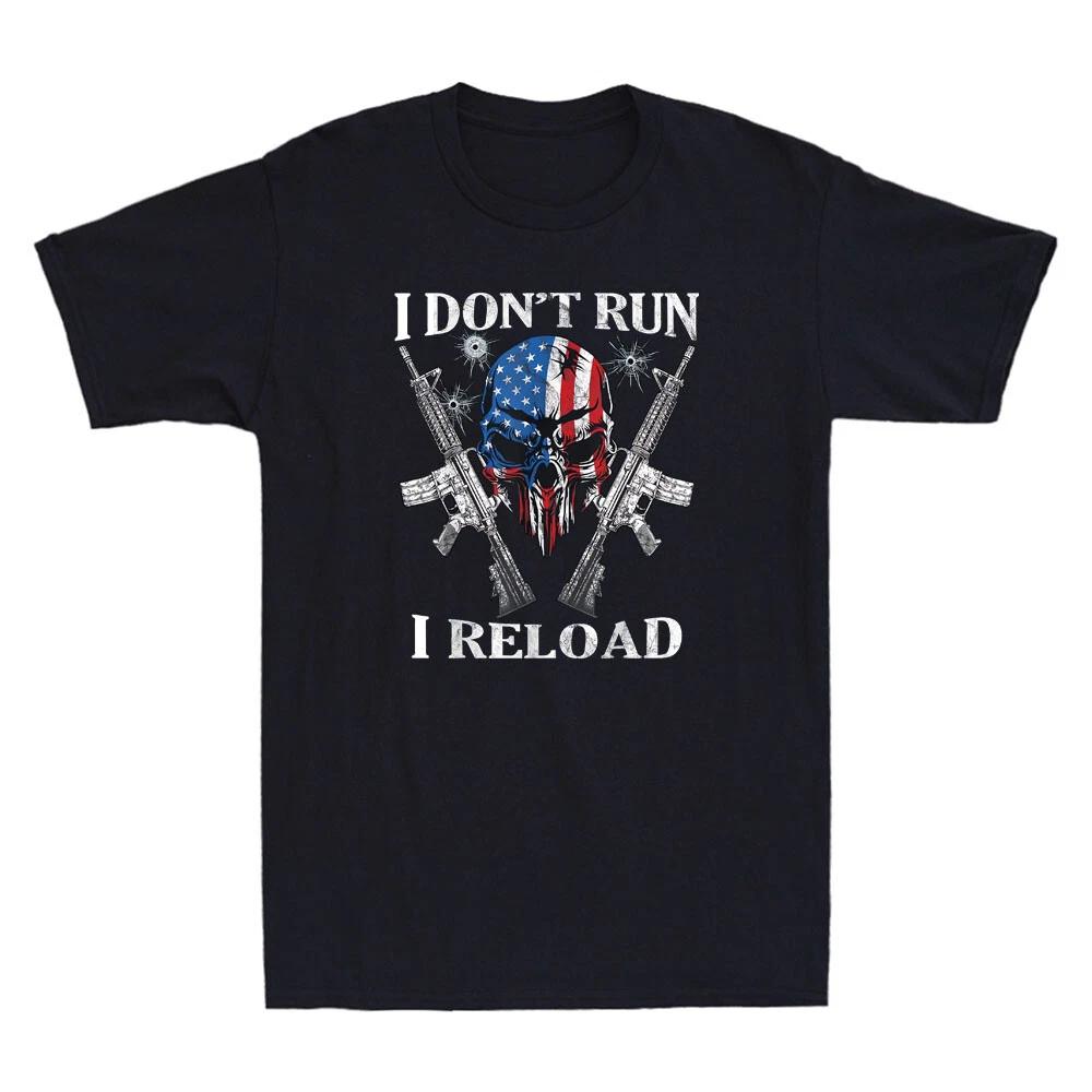 I Don t Run I Reload Gun Rights AR-15 Skull American Flag Vintage Men s T-Shirt XL